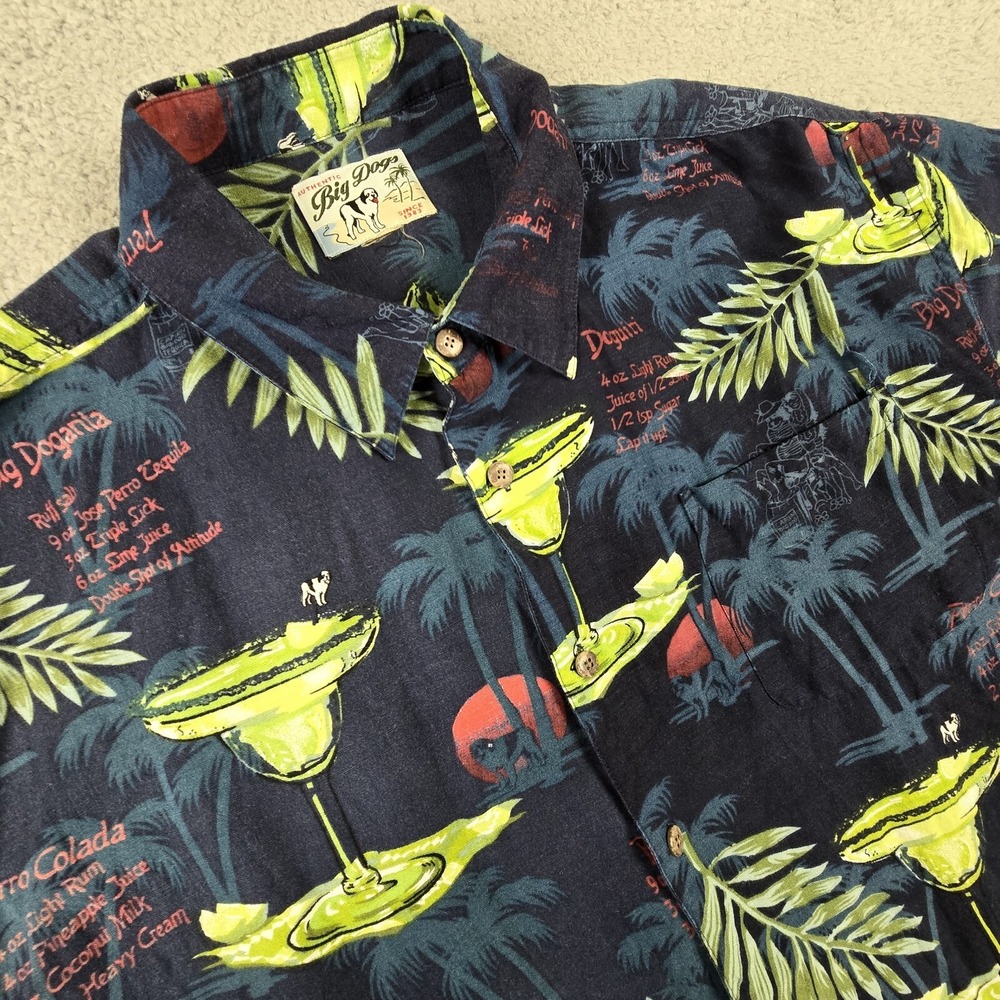 Big Dogs Shirt Mens‎ 2XL Hawaiian Short Sleeve Palm Trees Cocktails Tropical